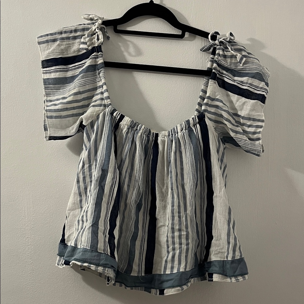 Navy and White Striped Women's Crop Top